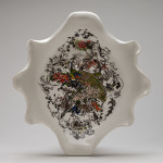 Table Setting (2012)<br>Porcelain, Glaze, Vintage Asian Decals, Gold Luster, Pins  (Photo: E.G. Schempf)