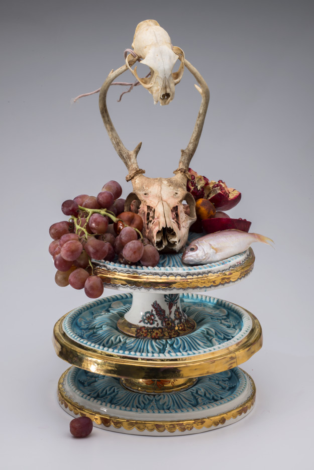 Sherman_PlattersVasesWithFishGrapesBerriesPomegranateDeerSkulls