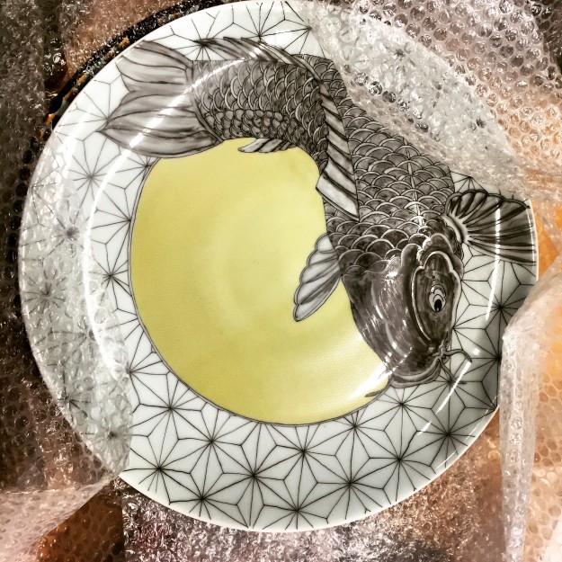 2016-01-28 13.47.18-2 Wrapping up the photoshoot of these lovely #carp #platters with yellow #wave #decal #PIAdecals #pattern #kccrossroads #kc #kcmo #kcartist