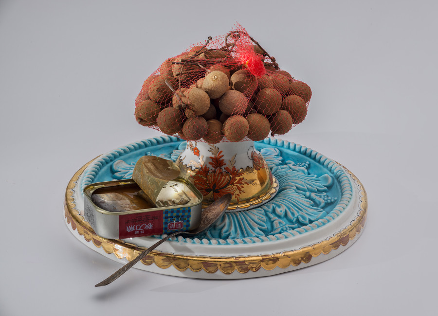 Melanie_Sherman_Cerbera_Gallery_Momento_Mori_Platter_Vase_Nuts_In_Net_Canned_Eel_Spoon_Archival_Print_Photography