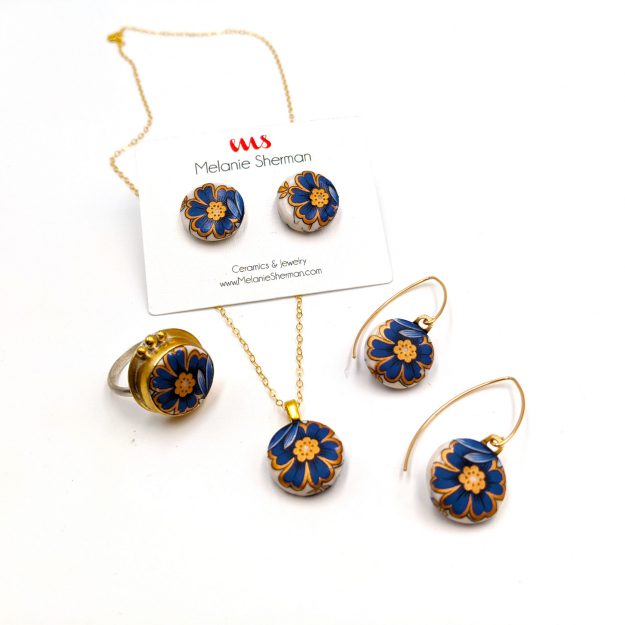 07_05_Blue-Gold-Flower-Dangles-Sterling-Silver-Stoke-On-Trent-Staffordshire-England-Vintage-Porcelain-Ceramics-Melanie-Sherman-Jewelry-Ceramics-Cerbera-Gallery