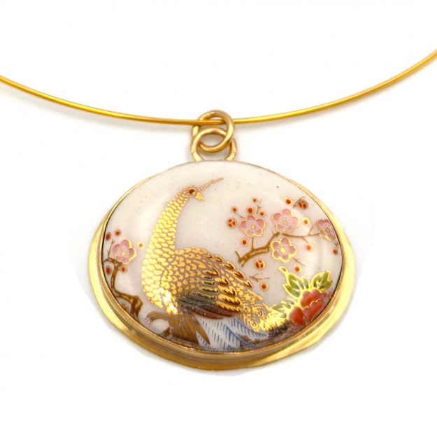 04-03_Necklace_Gold-Plated-Sterling-Silver_Brass-Japanese-Vintage-Peacock_Melanie-Sherman-Ceramics-Jewelry-Cerbera-Gallery