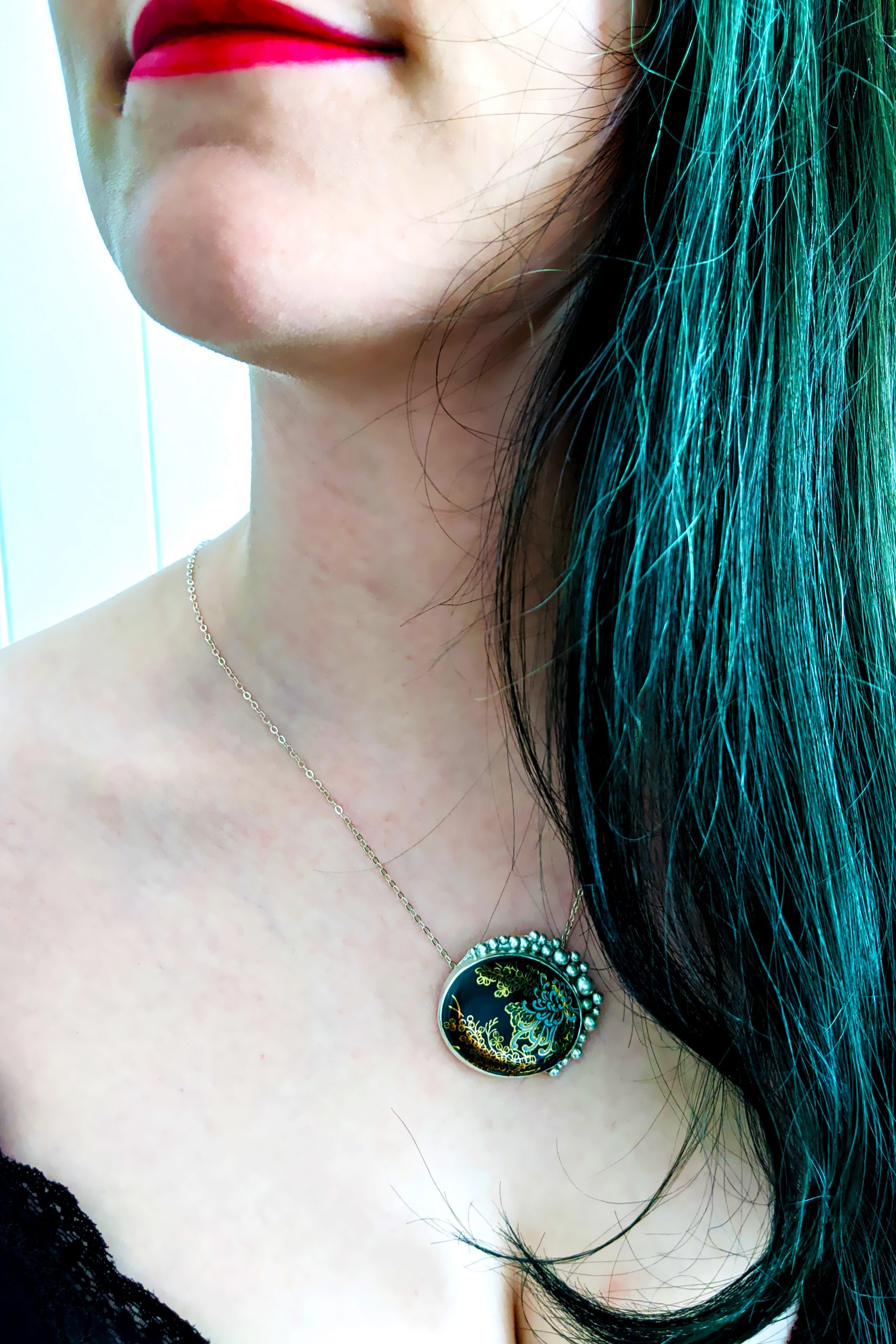 Necklace-japanese-vintage-gold-chrysanthemum-flowers-grey-celadon-Melanie-Sherman-01-01