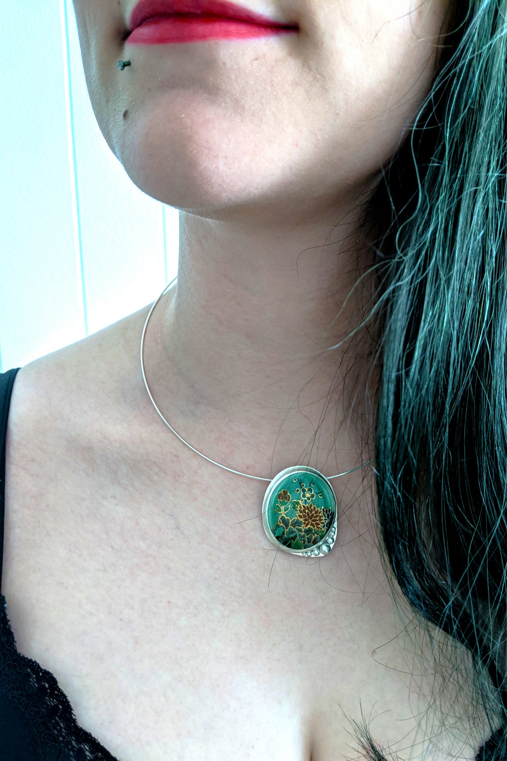 Necklace-pendant-Celadon-porcelain-vintage-japanese-flower-arrangement-rose-cherry-blossom-chrysanthemum-Melanie-Sherman-01-01