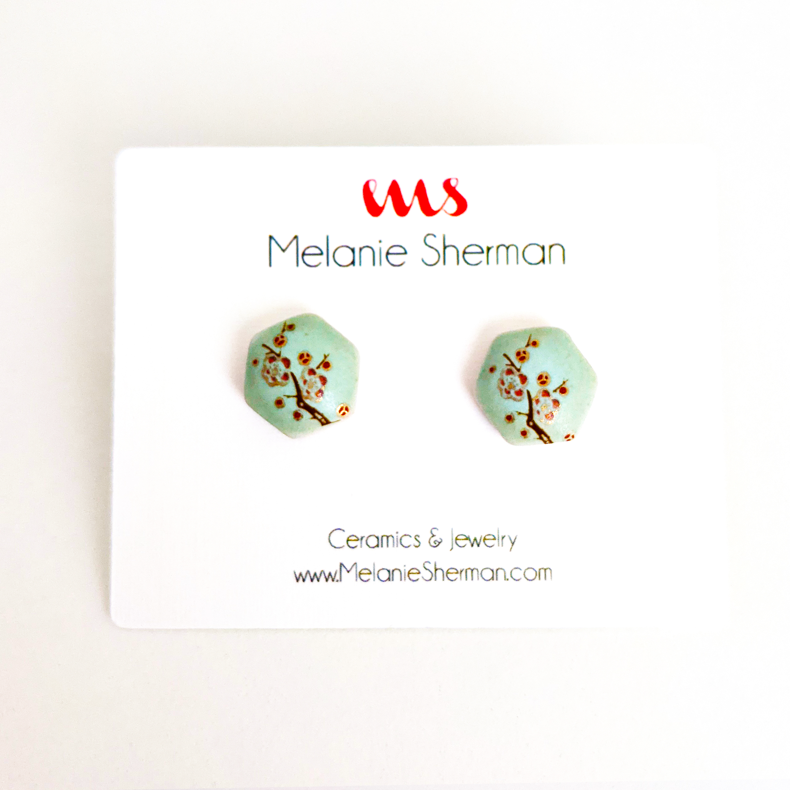 Studs-porcelain-vintage-japanese-flower-cherryblossom-blue-yellow-pink-hexagon-Melanie-Sherman-01-02