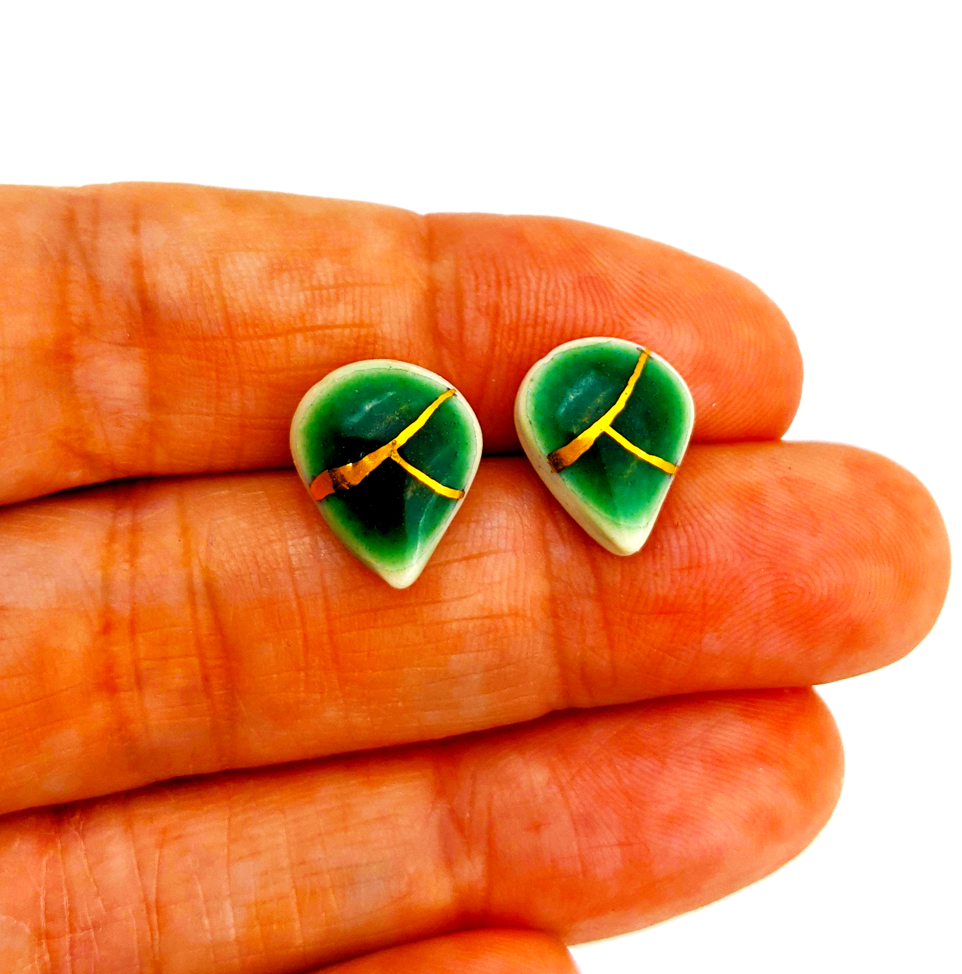 Studs-porcelain-vintage-japanese-gold-kinsugi-celadon-Melanie-Sherman-01-01