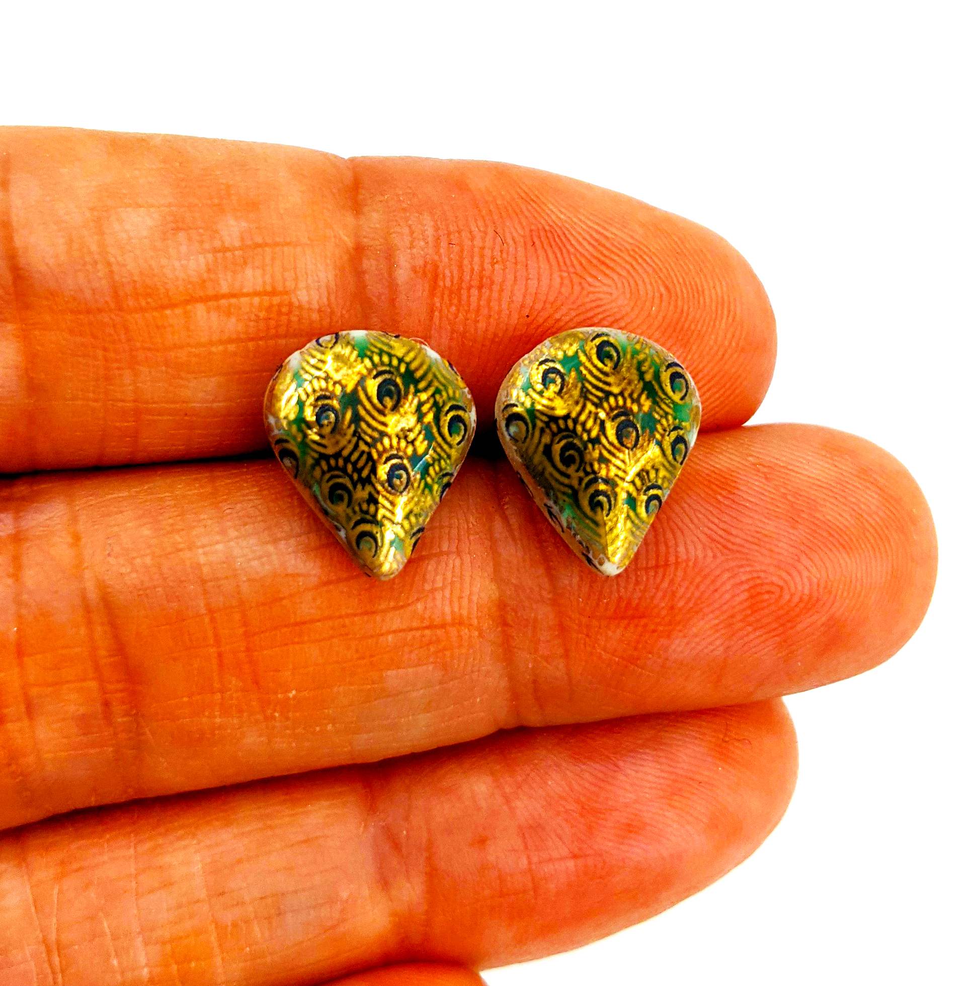 Studs-porcelain-vintage-japanese-gold-peacock-feathers-celadon-Melanie-Sherman-01-01