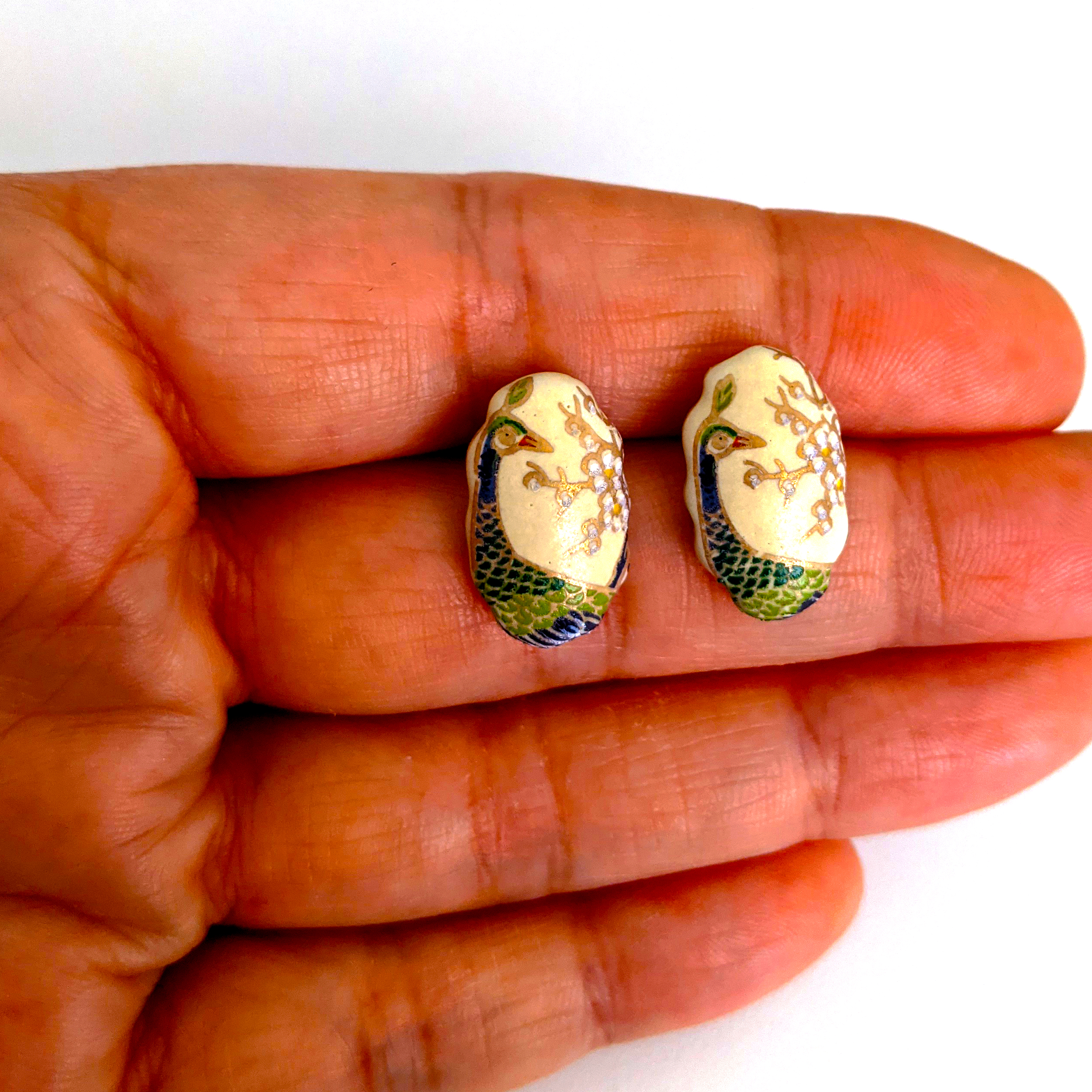 Studs-porcelain-vintage-japanese-peacock-yellow-Melanie-Sherman-01-02