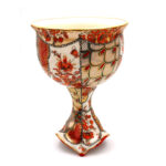 Just A Little Tipsy (#1) | 2024 | h 5.75″ x d 4″ | Porcelain, Glaze, Overglaze, 24k Gold Luster, Orange Luster, Platinum Transfers, Vintage Flower Decals